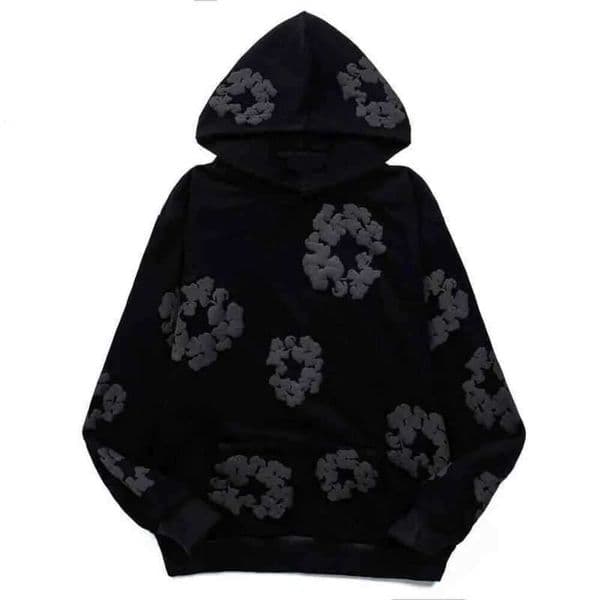 Denimly Tear Hoodie High Street Floral Unisex Cotton Wreath Foam Print Loose Fit Light Kapok Cotton Fabric For Indoor Layering Weekend Hangout Youth Leisure 648