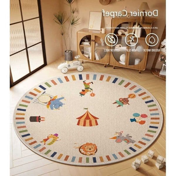 Rug Round Cartoon Style Childrens Room Decor Reading Area Early Learning Center Mat Animal Pattern Childrens Floor Mats D260608