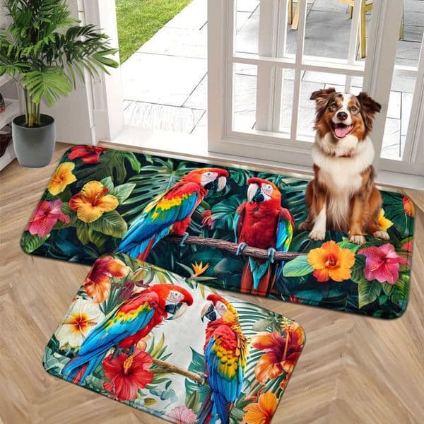 Tropical VIKAMA Parrot Doormat Machine Washable Soft and Cosy Entrance Hallway Mat Bathroom Rug Home Interior Decoration D260608