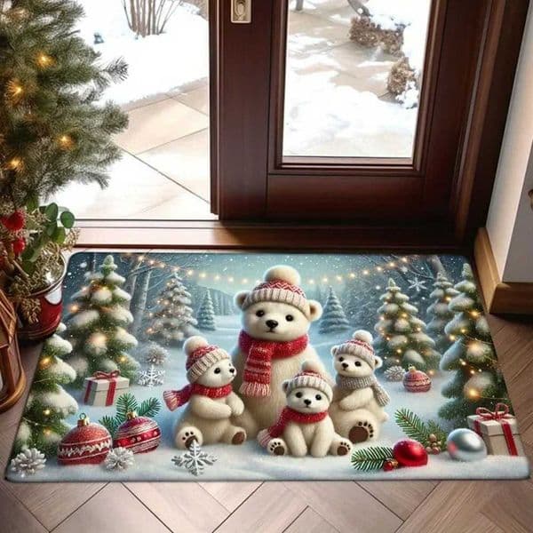 Cute Super Christmas White Pole Bear Floor Mat Entrance Welcome Doormat Bedside Balcony Hallway Christmas Decoration Carpet D260608