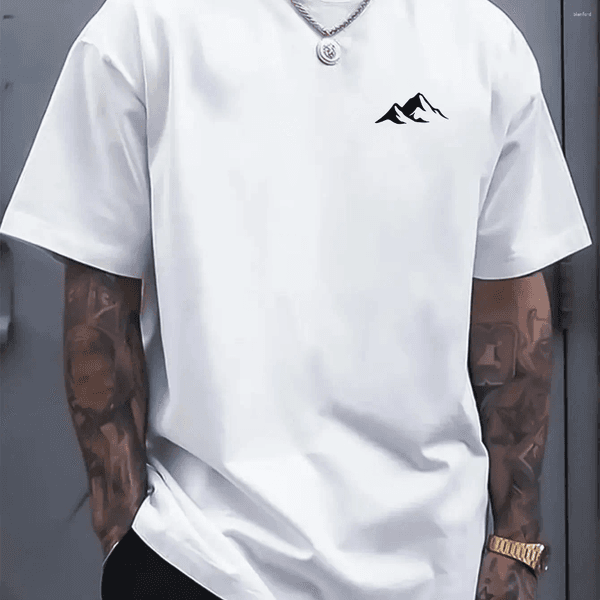 Men's T Shirts Summer Pure Cotton Fashionable Casual Loose Mountain Pattern Printed Sports Round Neck Short Sleeved T-shirt Top