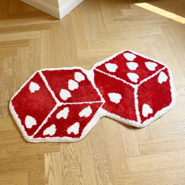 Dice Red Bedroom Tufted Rug Living Room Carpet Washable Cheerful Bedside Mat Soft Floor Pad Doormat Aesthetic Home Room Decor D260608