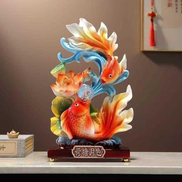 Lotus Pond Moonlight Yearly Abundance Fish Ornament Living Room TV Cabinet Home Office Decoration Store Opening Small Gift L260606