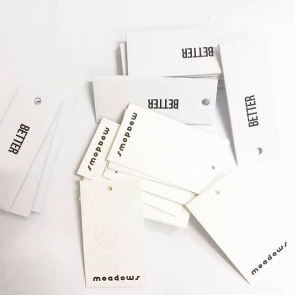 Factory customized cardboard clothing fabric collar labels, price tags, logo brand cards, barcode tags for clothing, pants, dresses