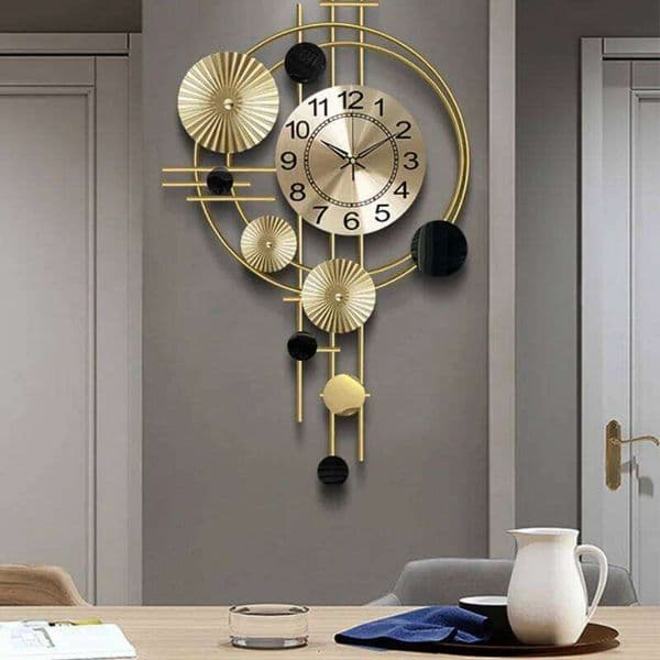 Large Gold Nordic Living Room Art Lotus Leaf Hanging Watch Circular Geometry Pointer Mute Wall Clock Home Decoration 26Y0608