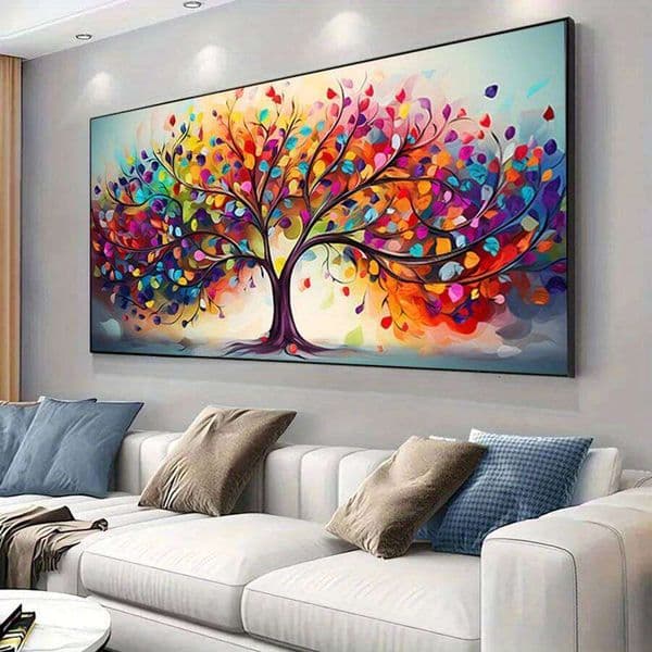 Vibrant Tree of Life Canvas Art - Frameless Modern Wall Decor Living Room & Bedroom, Colorful Abstract Design , Perfect for W260608