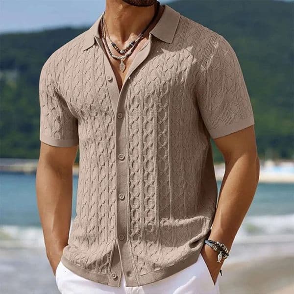 Mens Light Button Down Leisure Knitted Polo Shirt Retro Solid Color Short Sleeve Chic Fashion Jacquard Knitwear 250515 836