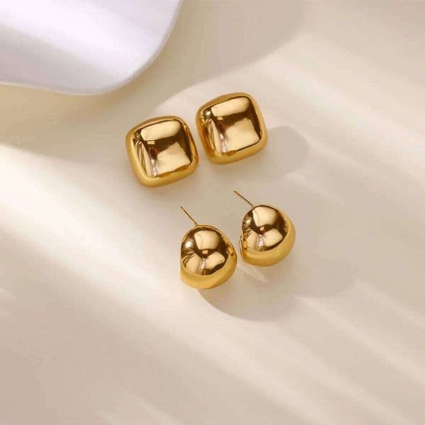 Luxury Chunky Square Stud for Women Stainless Steel Gold Color Geometric Earrings Female Trendy Aesthetic Jewelry arete