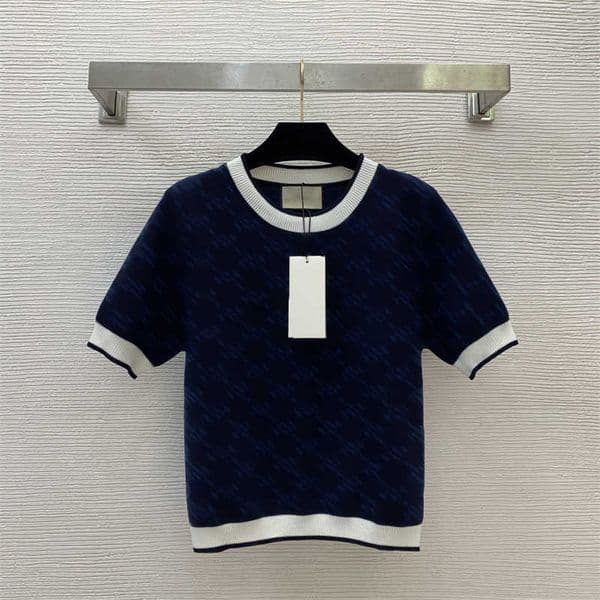 sweater Designer top t shirt Classic letter logo contrasting edges tee slim elastic short-sleeved sweater top fashion Womens Clothing