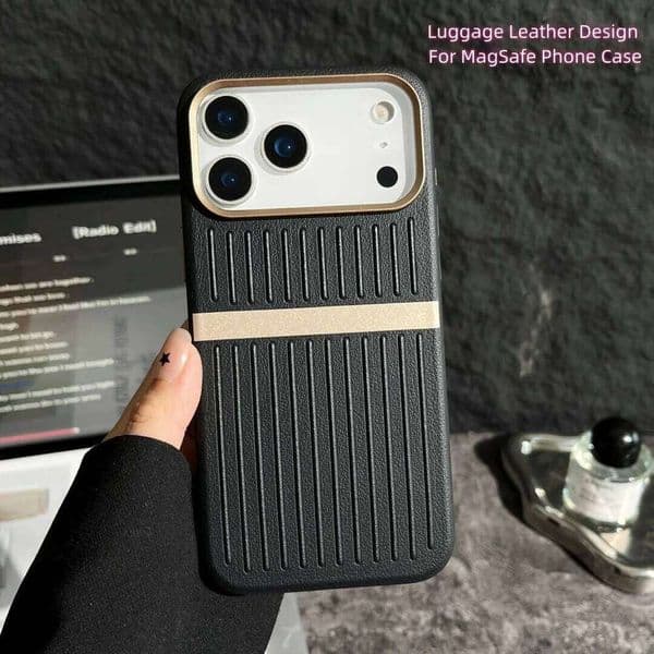 Business Luggage Leather Magnetic Phone Case For iPhone 17 16 Pro Max Wireless Charging With Al Button Fashion Cover 26W0608