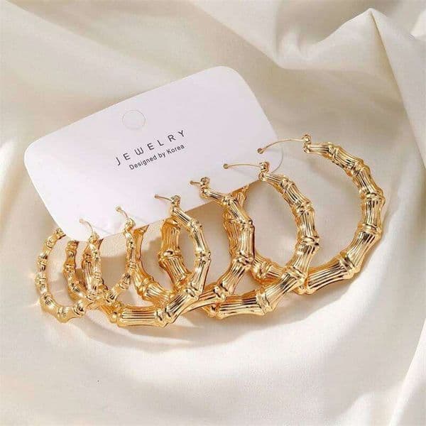 Punk Gold Color Larger Bamboo Hoop for Women Geometric Big Round Circle Metal Exaggerate Earrings Party Jewelry Gifts