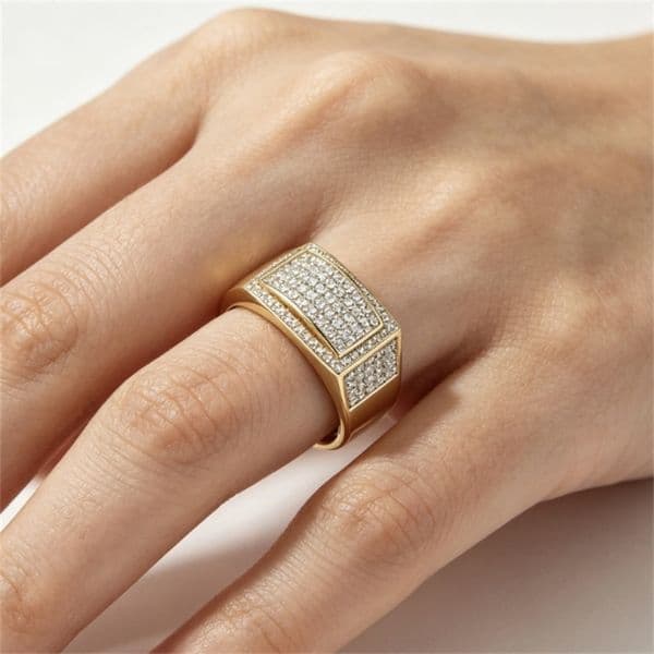 Men Iced out Cubic Zirconia 14K Gold Plated Hip Hop Iced Out Luxury BIG Oversize Men's Ring size 8-12