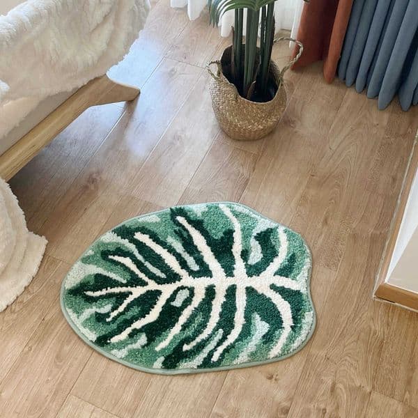 Plant Irregular Monstera Tufted Rug Tropical Leaf Area Rug for Living Room Bathroom HandmadeGreen Monstera Fluffy Bath Floor Mat D260608