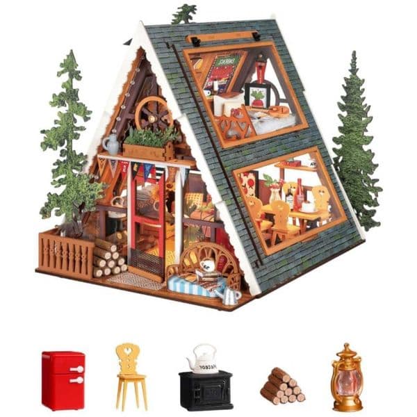 Robotime Rolife DIY Miniature House Kit A-Frame Cabin 3D Wooden Puzzle Tiny House with Openable Skylight for Teens Adults L260608