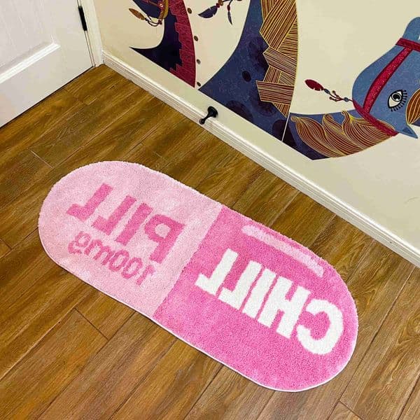 and Pink Blue Chill Pill Flocking Rug Oval Tufted Rug Bath Mat Door Floor Mat Home Decor Carpet Camping Mat Waterproof Anti-Slip D260608