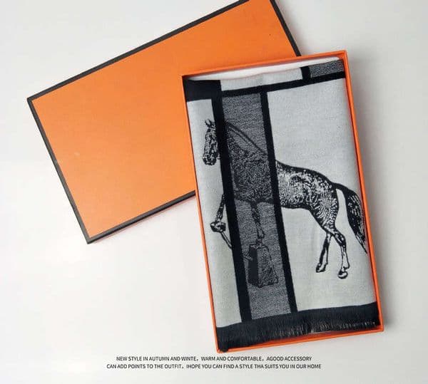 Men's Imitation Cashmere Scarf, Long Jacquard Horse Pattern, European American Brand, Double-Sided, Warm And Cold-Proof Chunjinqiuli