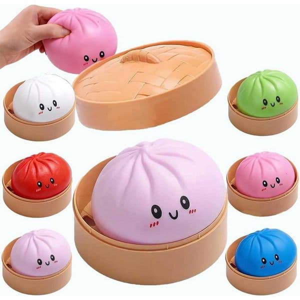Dumpling Stress Ball with Large Steamer Colorful Squishy Bun Sensory Toy for Anxiety Relief Squeeze Dough Ball for AdultsKids M260608