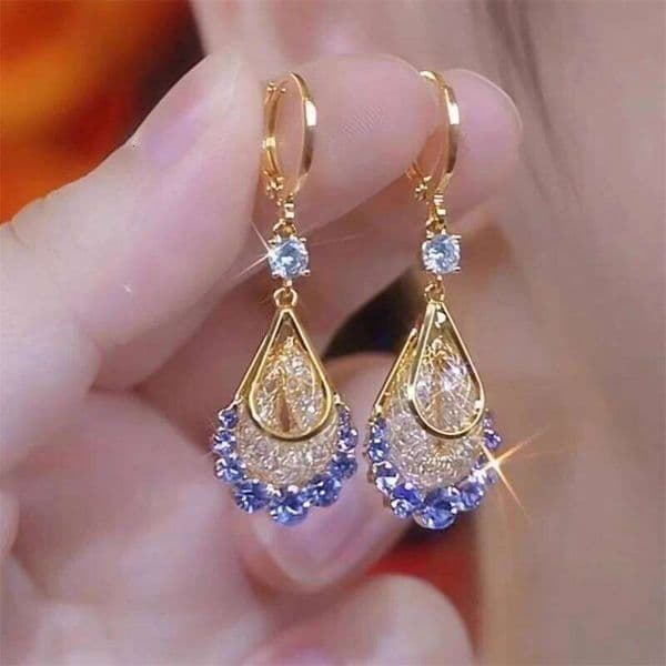 Luxury Fashion Purple Zircon Leaf Pendant Earrings for Women Elegant Crystal Flower Ear Buckle Earring Girl Party Jewelry Gifts