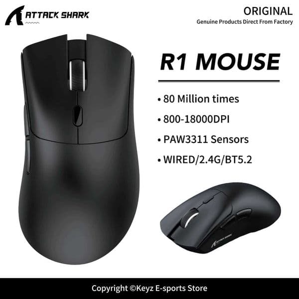 ATTACK SHARK R1 Lightweight Mouse 1000Hz Wireless Mouse PAW3311 Sensor 18000DPI and Broadcom BK3633 Master for Gaming Mouse Z260608