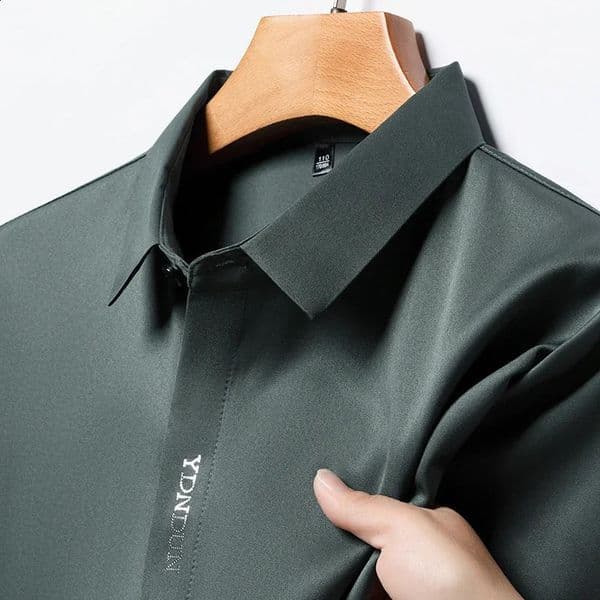 Mens Business Casual Short Sleeved Solid Color Shirt Wrinkle Resistant Wrinkle Free Comfortable All Season Versatile Top 260608