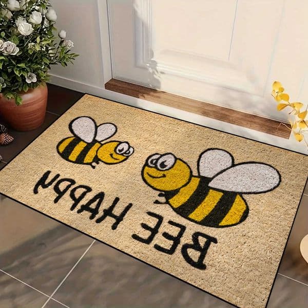Bee VIKAMA Happy Doormat Welcome Mat Crystal Velvet Outdoor Carpet Living Room Floor Mat Rug For Bedroom Lightweight Home Decor D260608