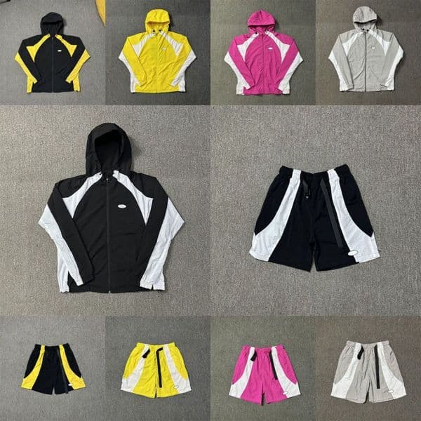Designer Mens Tracksuit Patchwork Coat High Street Vintage Windproof Quick-drying Breathable Puffer Jacket Shorts Set