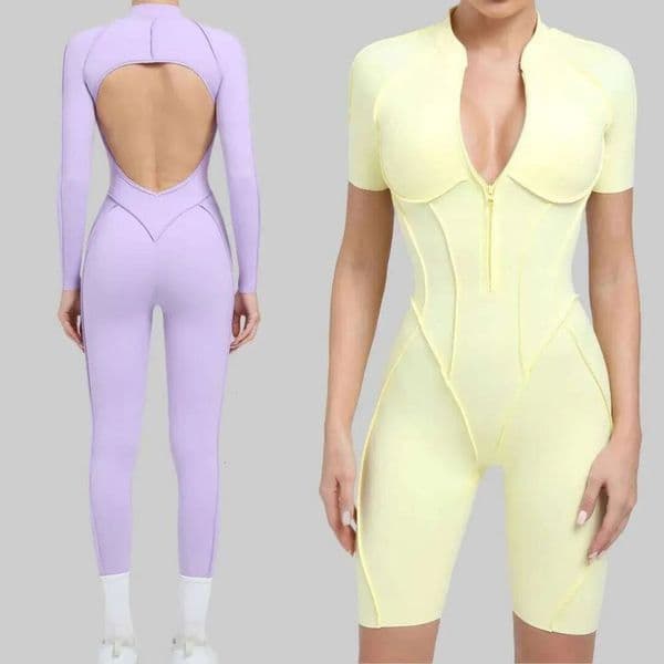 2026 Gym Clothe Set Women's Less Hip Lift Yoga Sports Fitness Removable Padding Zipper Leggings One-Piece workout set Running Workout Gym Jumpsuit Sport Bra