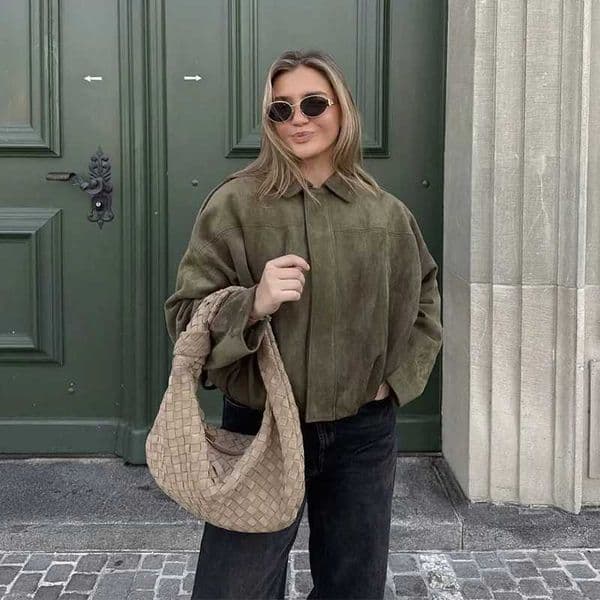 Jackets Womens Bomber Coats Fashion Turn-down Collar Long Sleeve Loose Coats Vintage Female Outerwear Chic Tops Z260608