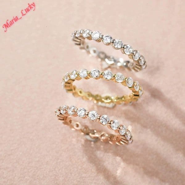 925 Sterling Silver 18K Gold Plated Half Eternity Stackable Moissanite Ring Sparkling 3 Colors Available Minimalist Light Luxury Wedding Band Jewelry For Women