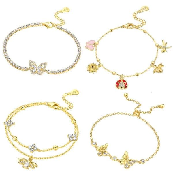 Orstarry S925 Sterling Silver Insect Butterfly Firefly 18K Gold Plated Adjustable Bracelet Chain Charm Jewelry