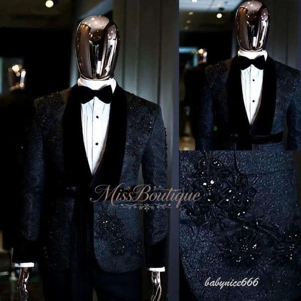 Luxury 2 Pieces Wedding Tuxedos Men Suits High Quality Shining Fabric Applique Shawl Lapel Belt Customize Coat Black Pants Fashion Casual Prom Tailored 1208 Q68