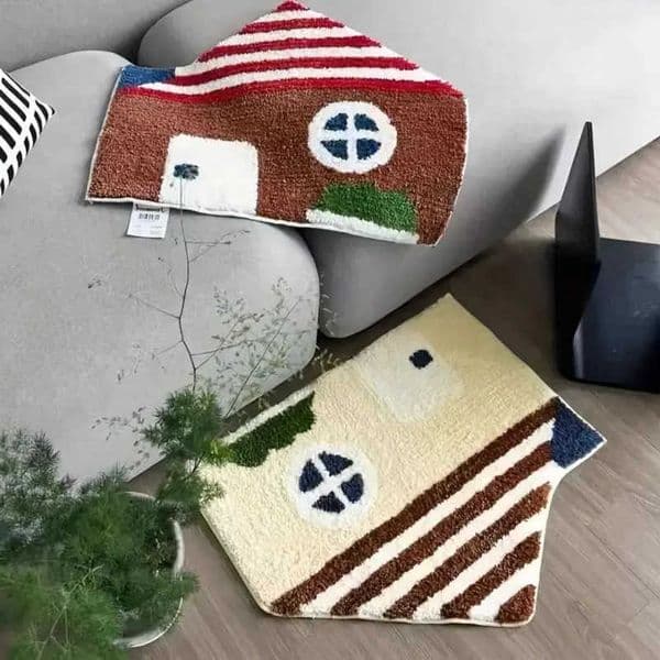 House-Shaped VIKAMA Doormat Insulating Warm Non-Slip Entrance Hallway Doormat Bedroom Entrance Rug Bedside Rug Home Decor D260608
