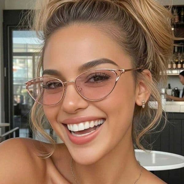 1Pc Womens Sunglasses New Style Oval Small Frame Metal Cat-Eye Design Versatile Lightweight Portable Suitable for Daily Q260608