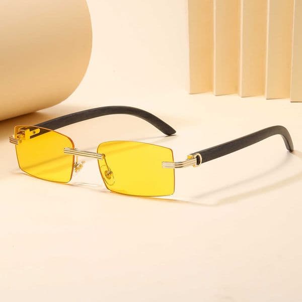 New Beveled Edge Metal Wood Sunglasses Men Brand Designer Fashion Rimless Sun Glasses Shades Cut Lens Ladies Frameless Metal Eye glasses