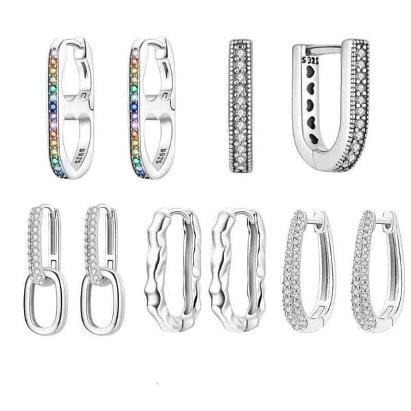 U Shape Hoop 925 Sterling Silver Bicyclic Ring Earrings Inlay Zircon Simple Jewelry Women Girl Evening Party Gifts