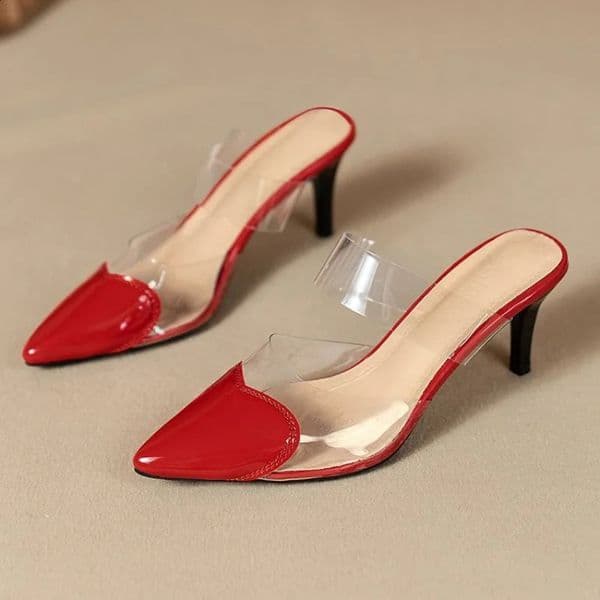 European style sexy heart-shaped transparent headband slippers Summer fashionable pointed-toe highheeled flipflops Womens shoes 260608