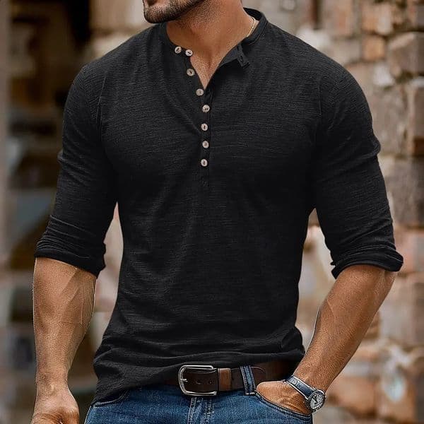 Vintage T Shirt For Men Henley Shirts Solid Color Graphic TShirts Long Sleeve Tee Oversized Clothing Top Outdoor Streetwear 260605