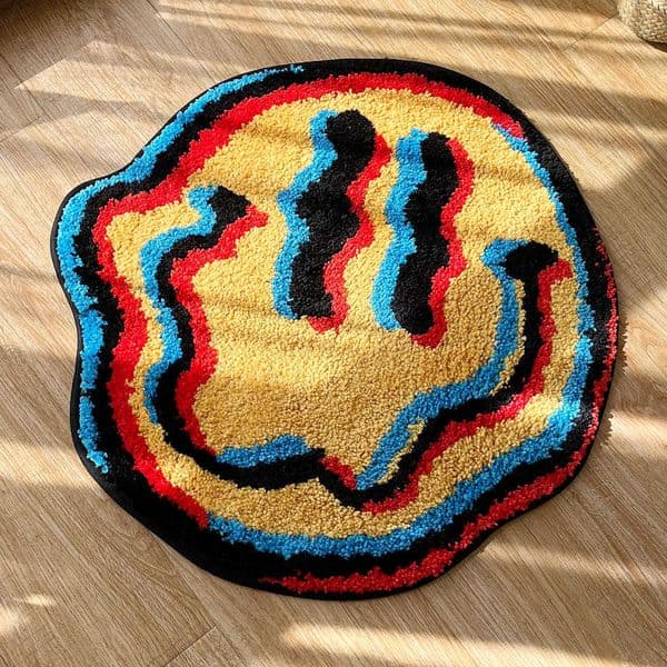 Smiling Trippy Rug - Unique Tufted Design Ideal Friend Gift Geeky Bedroom Rug Home Decor with TPR Non-Slip Backing D260608