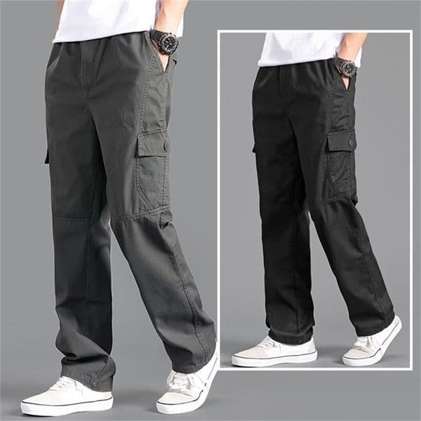 Cargo Pants Mens Loose Straight Oversize Clothing Solid Grey Versatile Work Wear Black Joggers Cotton Casual Male Trousers 260601CJ