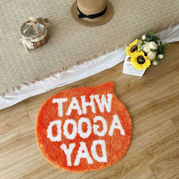 A WHAT GOOD DAY Quote Shaped Tufted Rug Phrase Printed Floor Mat for Bedroom Living Room Decor Non-Slip Home Accessories D260608