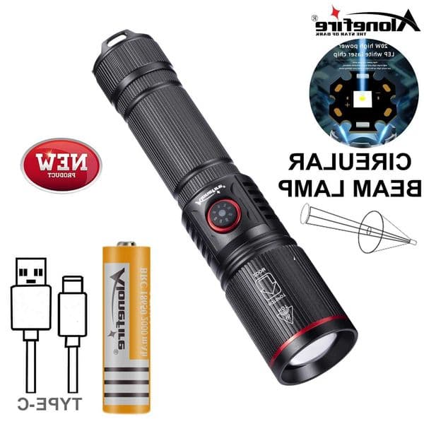 Light 20W Beam Zoom Round LED Powerful Flashlight USB Rechargeable Torch Camping Outdoor Hunting Fishing Hiking Lighting Lamp M260609