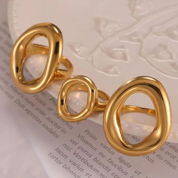 Fashion Minimalist Large Rings For Women Stainless Steel Gold Plated Waterproof Hip-hop Womens Finger Ring Aesthetic Jewelry 260608