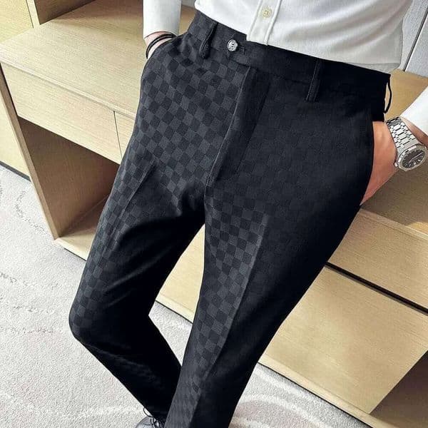 New Men Casual Plaid Suit Men's Slim Fit Business Dress Pants Formal Wedding Social Designer Fashion Party Male Trousers D0b 32F