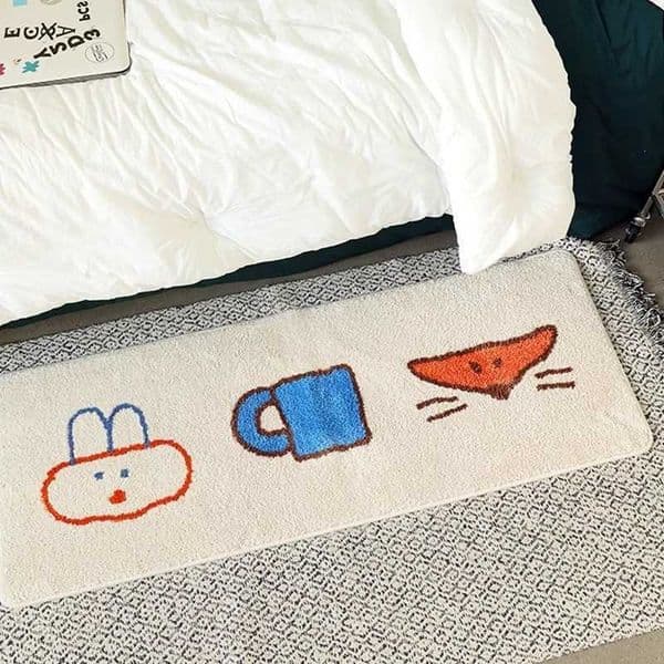 Animals Cartoon Ins-style Cashmere-look Rug Bedroom Bedside Rug Kids Room Bay Window Stain-resistant and Dust-proof Home Decor D260608