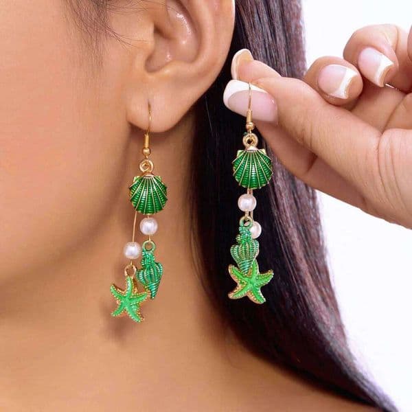 Bohemian Conch Scallop starfish Dangle Earrings for Women Exquisite Pearl Zircon Long Tassel Drop Earring Girls Beach Party Gift