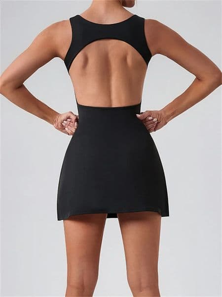 Womens Tennis Dress Sleeveless Running Fitness Yoga Golf Sports Dresses Quick Drying Backless with Pocket Short Skort 260608