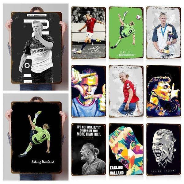 Erling Haaland Football Player Wall Art Posters Custom Vintage Metal Tin Signs for Man Cave Room Bedroom Accessories House 26L0608