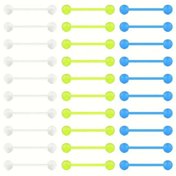 30pcs Simple Luminous Ball Tongue Ring, 12mm-18mm Body Piercing Jewelry For Men