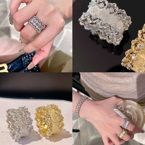 Silver 925 sparkling inlaid full diamond lace brushed rings for women fashion light luxury engagement ring wedding jewelry Q260608