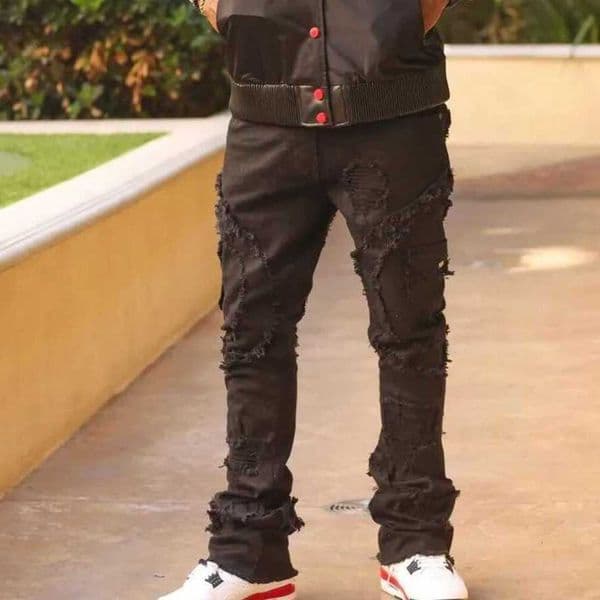 Jeans ripped Mens stacked extremely slim tight straight leg jeans casual streetwear Mens Clothing S260608